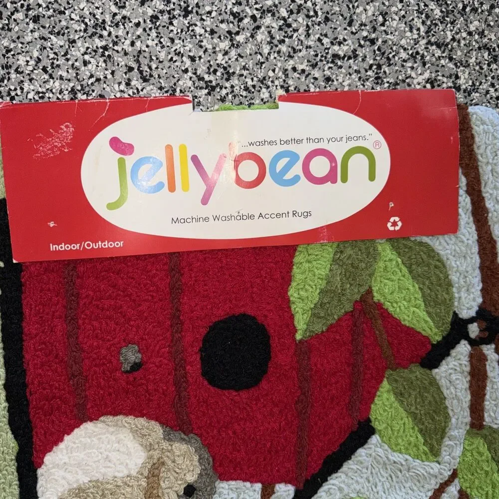 Jellybean Red Birdhouse  & Bird Accent Rug 21x33” Washable Indoor Outdoor